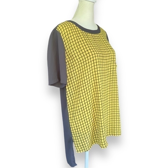 HALOGEN Checked Lime Green and Gray High-Low Tunic Blouse | Size Medium - Picture 7 of 12